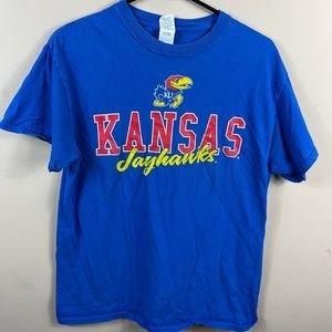 Kansas Jayhawks KU Tshirt faded blue adult size medium fits short